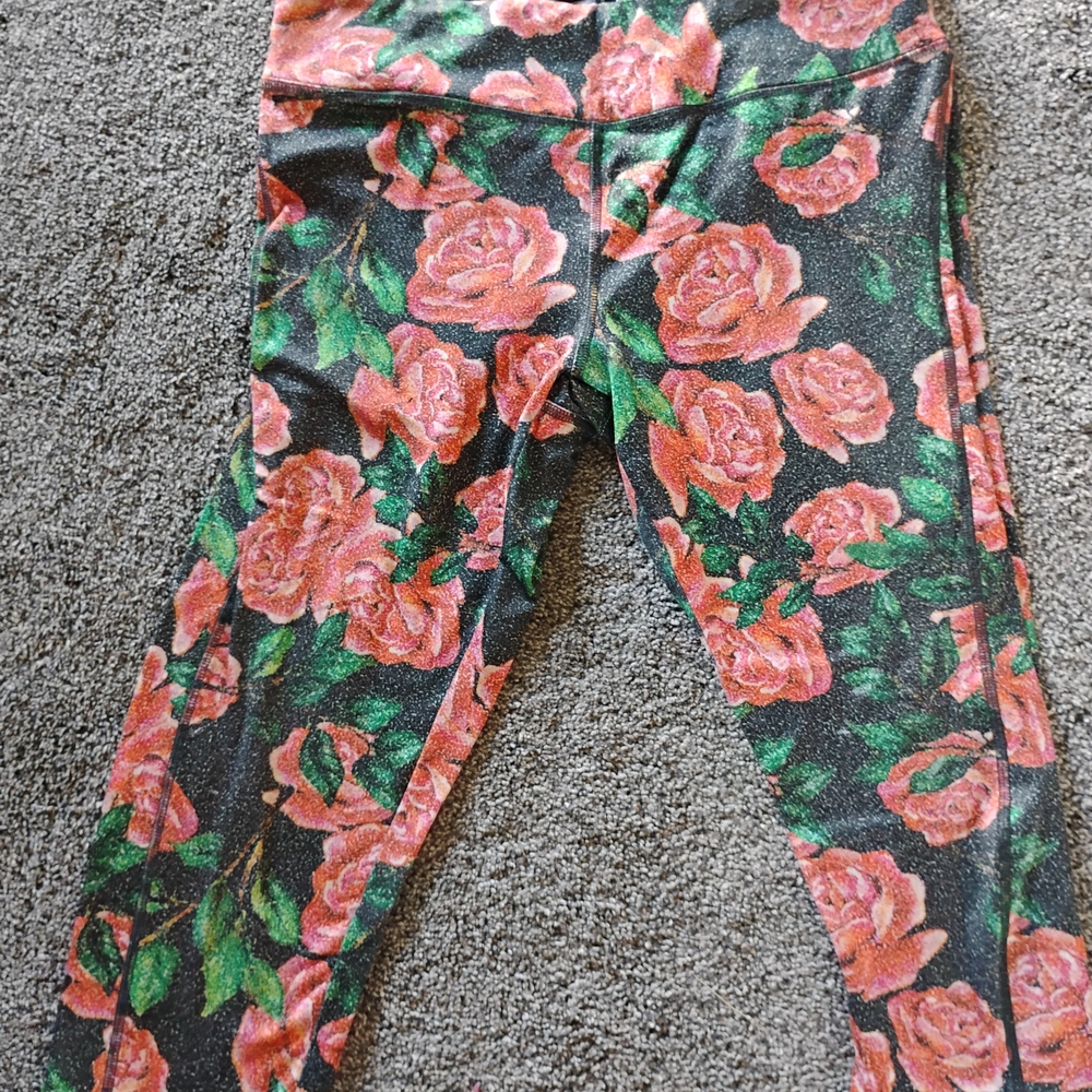LuLaRoe Rose Patterned Leggings - Pink and Green